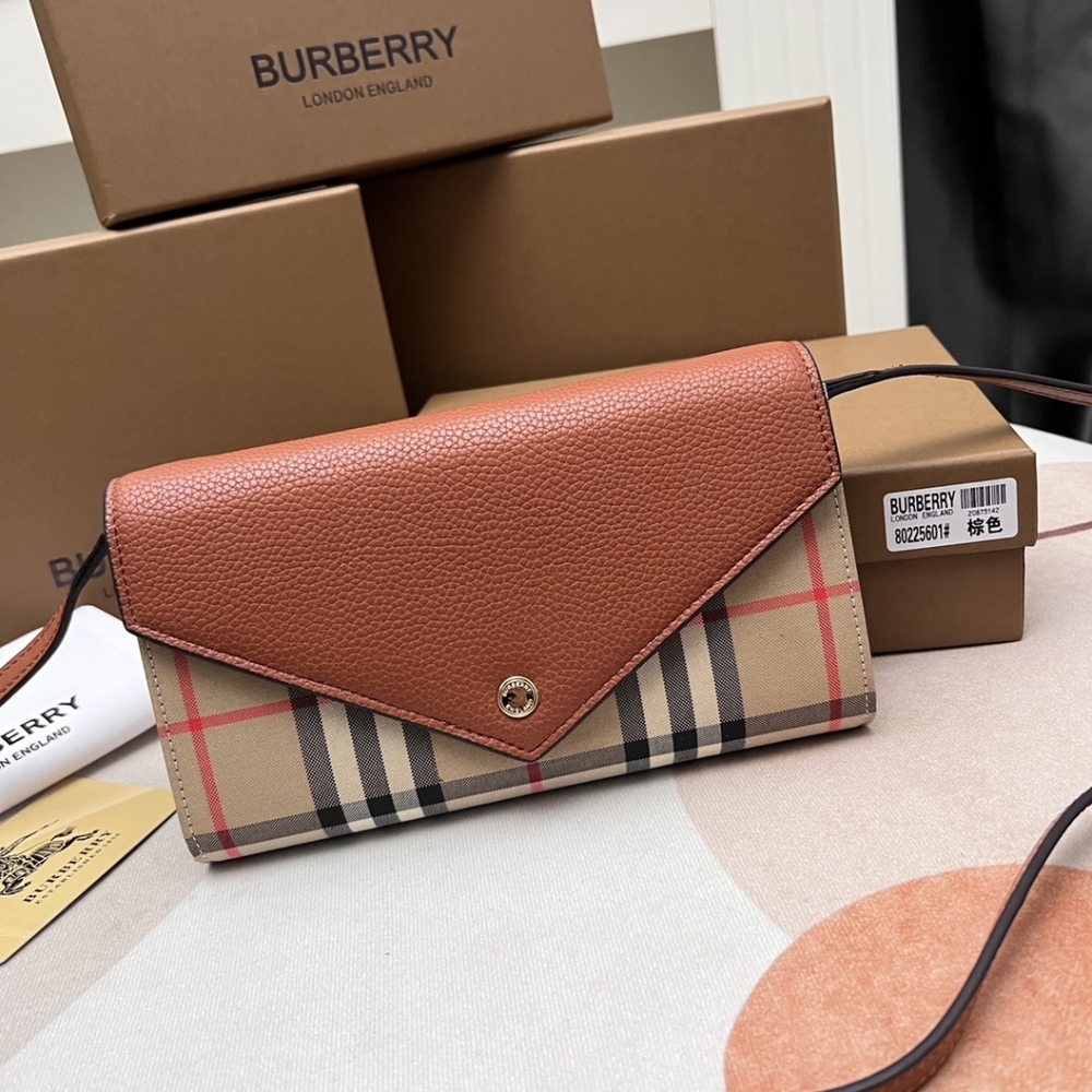 Burberry Vintage Check Envelope Wallet Tan Leather